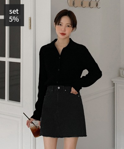 노트 카라 울 가디건 (울85%) + 흑청 미니 스커트 여성의류쇼핑몰 달트